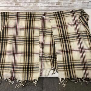 Woolrich Poncho Cape Shawl with a tan, black, and red plaid pattern